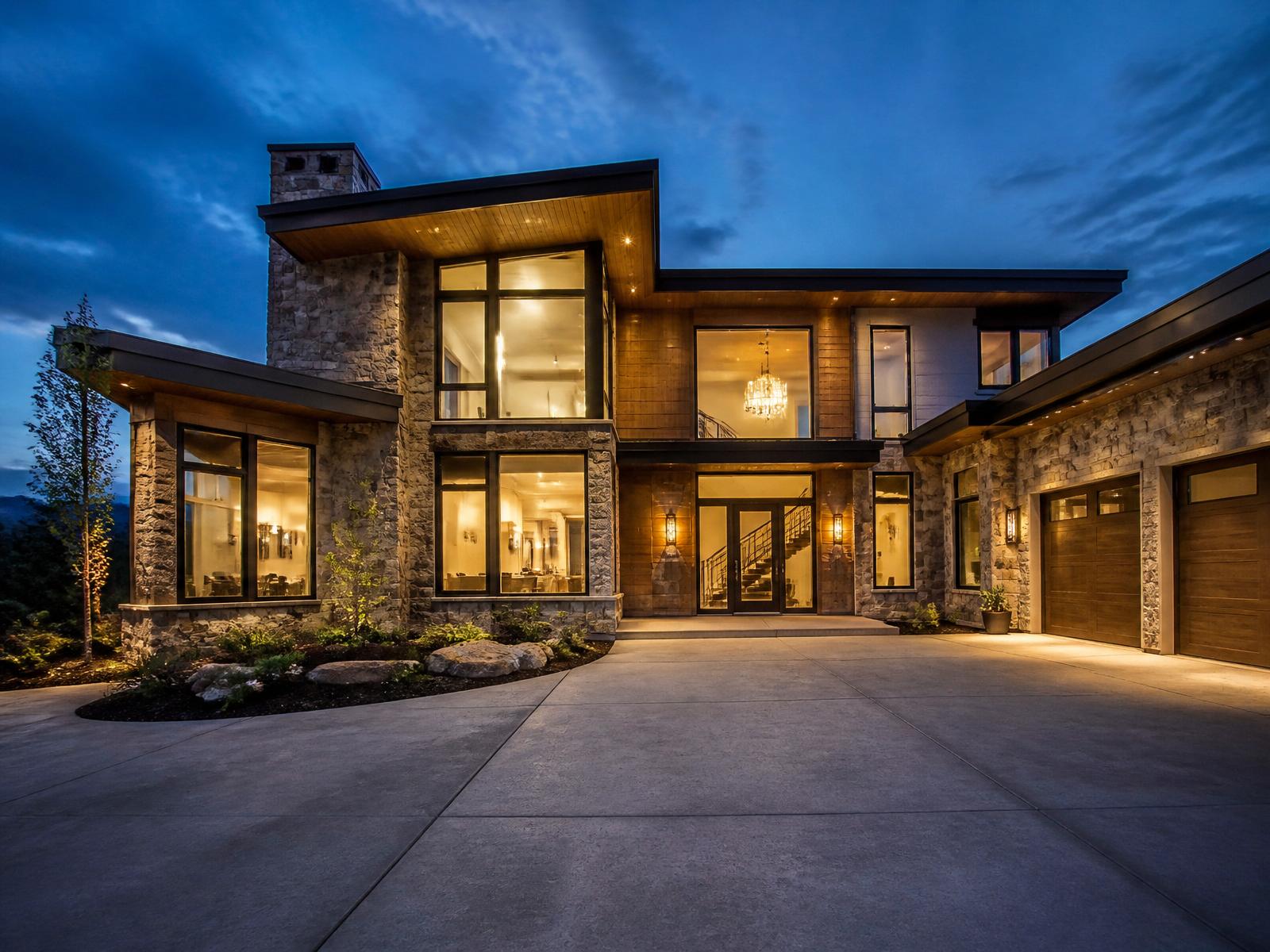 Premium custom residential home at twilight